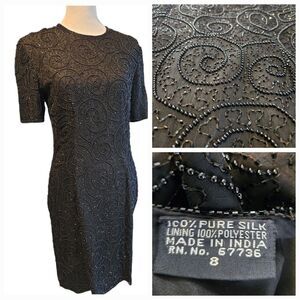 Jewel Queen 100% Silk Beaded Cocktail Dress Formal Classic Vintage SZ 8 party